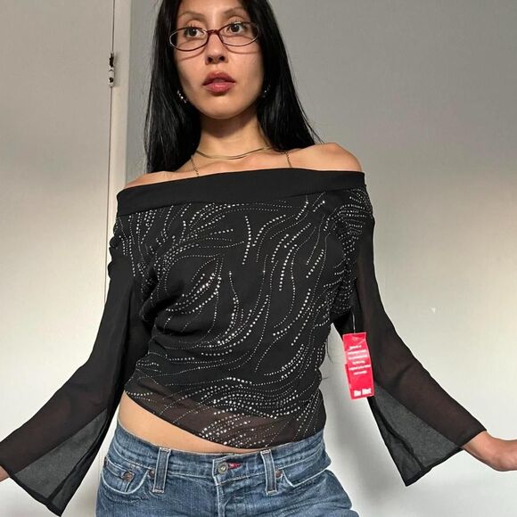 Y2K Deadstock Sheer Black Top - Picture 1 of 4
